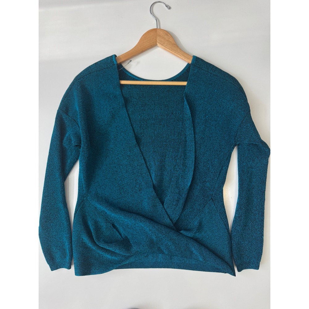 ASOS Teal Metallic Knit Top Open Back Long Sleeve Party Size‎ 4